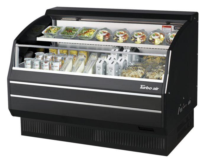 Turbo Air TOM-50LB-SP-N 50 7/8" Black Low Profile Horizontal Open Air Cooler – Refrigerated Curtain Merchandiser w/ (2) Levels, 115v - Donut-Equipment.com