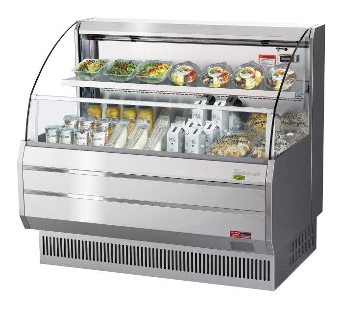 Turbo Air TOM-50LS-N 50" Low Profile Horizontal Open Air Cooler – Stainless Steel Refrigerated Merchandiser w/ (2) Levels, 115v - Donut-Equipment.com