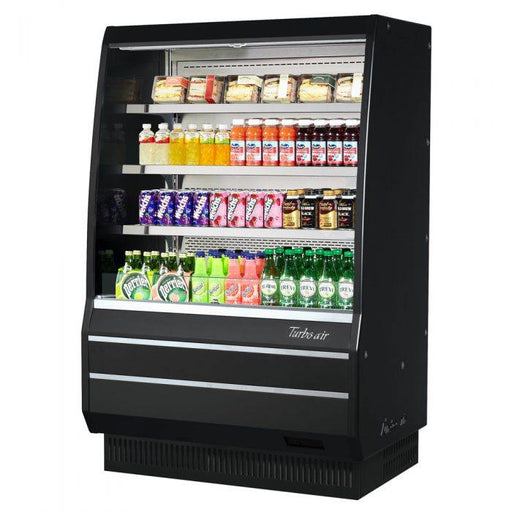 Turbo Air TOM-50MB-SP-N 50 7/8" Vertical Open Air Cooler w/ (4) Levels – Black Exterior, 115v - Donut-Equipment.com