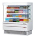 Turbo Air TOM-50MSEW-N 51 1/8" White Narrow Depth Vertical Open Air Cooler / Air Curtain Display Case with (4) Levels, 115v - Donut-Equipment.com