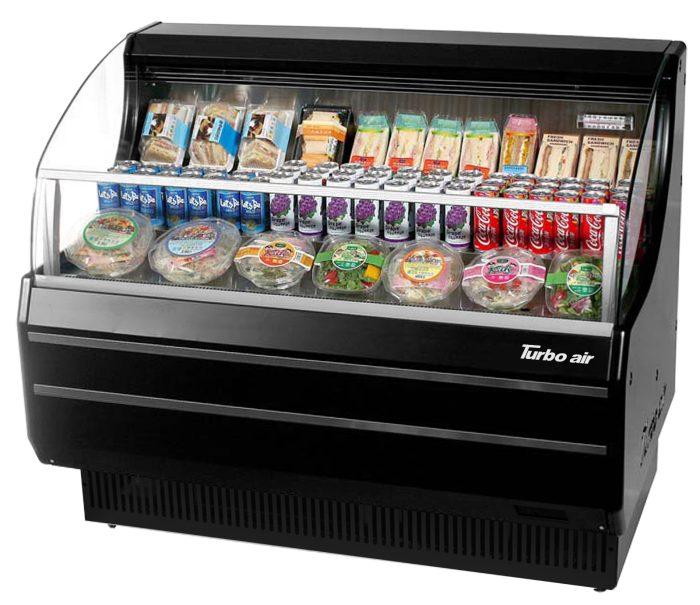 Turbo Air TOM-50SB-N 50 3/4" Slim Line Horizontal Open Air Cooler w/ (3) Levels – Black Exterior, 115v - Donut-Equipment.com