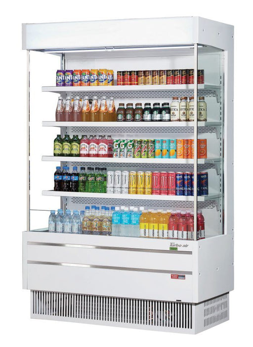 Turbo Air TOM-50SEW-N 51 5/8" White Narrow Depth Vertical Open Air Cooler / Air Curtain Display Case with (5) Levels, 115v - Donut-Equipment.com