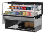 Turbo Air TOM-60L-UF-B-2SI-N 59 7/8" Drop-In Horizontal Open Air Cooler w/ (2) Levels – Black Exterior, 115v - Donut-Equipment.com