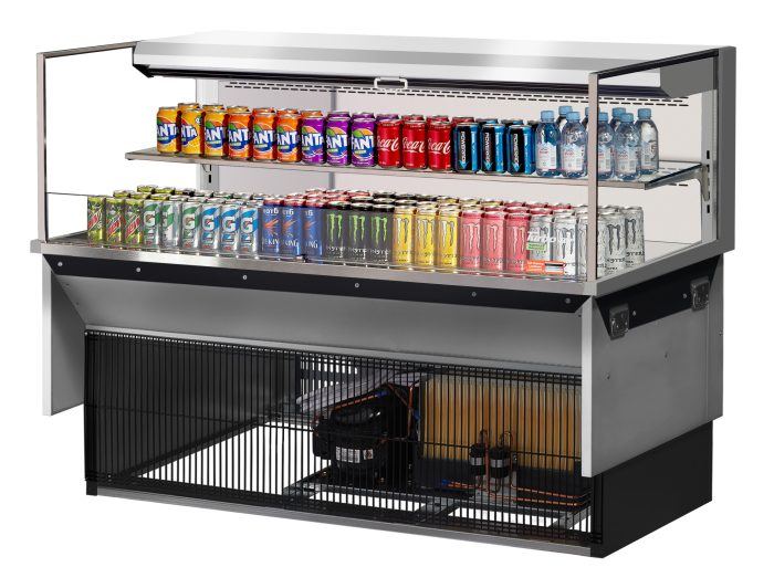 Turbo Air TOM-60L-UF-S-2SI-N 60" Stainless Steel Drop-In Refrigerated Open Display Case Merchandiser w/ (2) Levels, 115v - Donut-Equipment.com