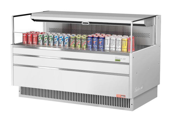 Turbo Air TOM-60L-UF-W-1S-N 58 3/4" White Low Profile Horizontal Open Air Cooler w/ (1) Level – Ultra Front Merchandiser, 115v - Donut-Equipment.com