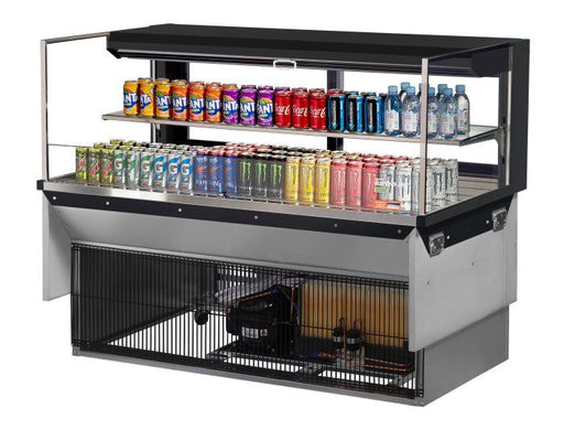 Turbo Air TOM-60L-UFD-B-2SI-N 60" Drop-In Horizontal Open Air Cooler w/ (2) Levels – Black Exterior, 115v - Donut-Equipment.com