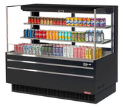 Turbo Air TOM-60L-UFD-B-3S-N 58 3/4" Black Low Profile Horizontal Open Air Cooler w/ (3) Levels – Ultra Front Deluxe Merchandiser, 115v - Donut-Equipment.com