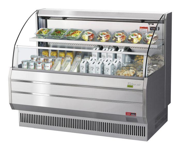 Turbo Air TOM-60LS-N 63" Low Profile Horizontal Open Air Cooler – Stainless Steel Refrigerated Curtain Merchandiser w/ (2) Levels, 115v - Donut-Equipment.com