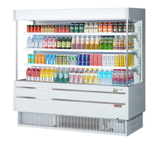 Turbo Air TOM-60MSEW-N 63 1/4" White Narrow Depth Vertical Open Air Cooler / Air Curtain Display Case with (4) Levels, 115v - Donut-Equipment.com