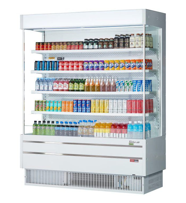 Turbo Air TOM-60SEW-N 64" White Narrow Depth Vertical Open Air Cooler / Air Curtain Display Case with (5) Levels, 115v - Donut-Equipment.com