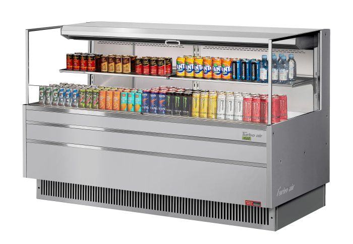 Turbo Air TOM-72L-UF-S-2S-N 70 3/4" Stainless Steel Low Profile Horizontal Open Air Cooler w/ (2) Levels – Ultra Front Merchandiser, 220v/1ph - Donut-Equipment.com