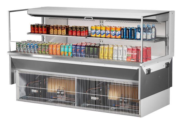 Turbo Air TOM-72L-UF-W-2SI-N 71 7/8" Drop-In Horizontal Open Air Cooler w/ (2) Levels – White Exterior, 220v/1ph - Donut-Equipment.com