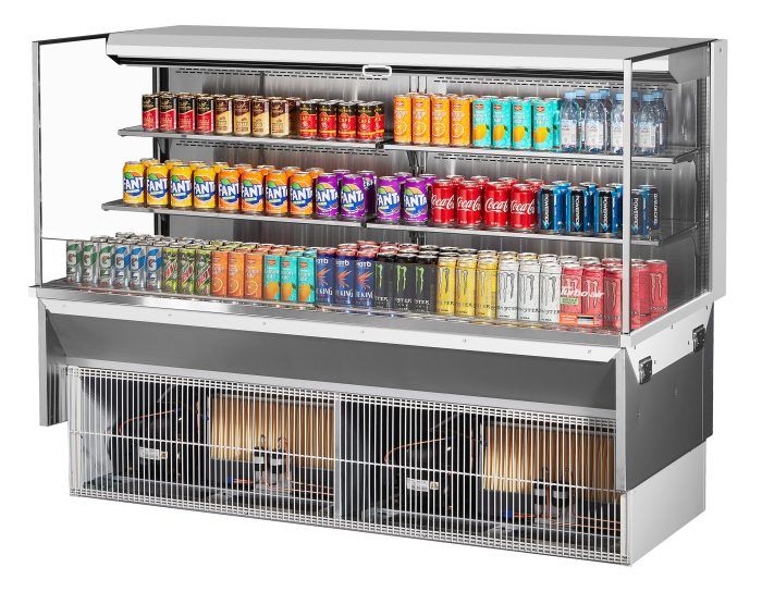 Turbo Air TOM-72L-UF-W-3SI-N 71 7/8" Drop-In Horizontal Open Air Cooler w/ (3) Levels – White Exterior, 220v/1ph - Donut-Equipment.com