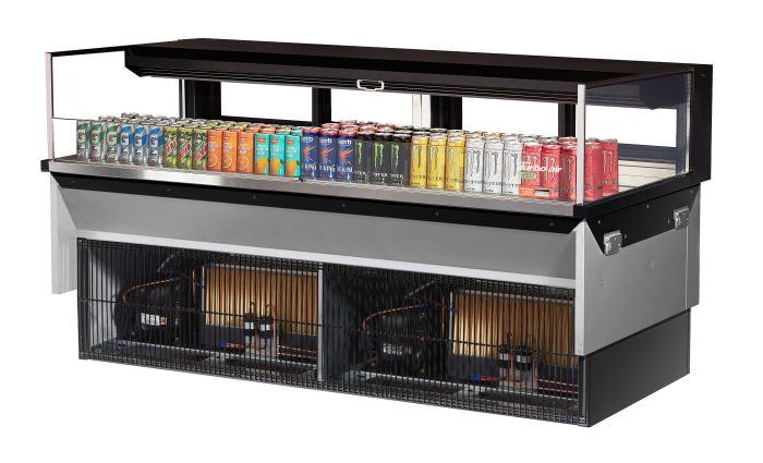 Turbo Air TOM-72L-UFD-B-1SI-N 72" Drop-In Horizontal Open Air Cooler w/ (1) Level – Black Exterior, 220v/1ph - Donut-Equipment.com