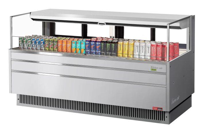 Turbo Air TOM-72L-UFD-S-1S-N 70 3/4" Stainless Steel Low Profile Horizontal Open Air Cooler w/ (1) Level – Ultra Front Deluxe Merchandiser, 220v/1ph - Donut-Equipment.com