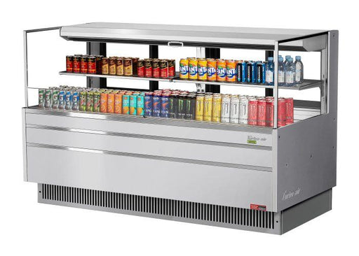 Turbo Air TOM-72L-UFD-S-2S-N 70 3/4" Stainless Steel Low Profile Horizontal Open Air Cooler w/ (2) Levels – Ultra Front Deluxe Merchandiser, 220v/1ph - Donut-Equipment.com
