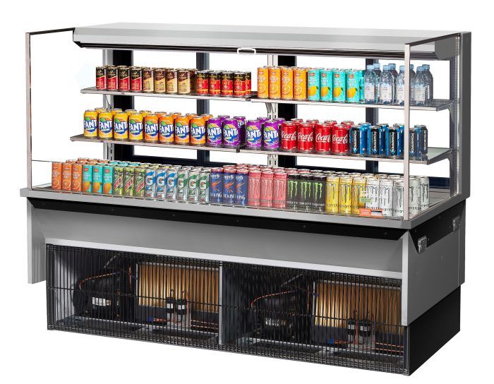 Turbo Air TOM-72L-UFD-W-3SI-N 72" Drop-In Horizontal Open Air Cooler w/ (4) Levels – White Exterior, 220v/1ph - Donut-Equipment.com