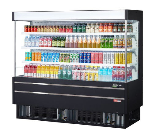 Turbo Air TOM-75MSEB-N 75 1/2" Black Narrow Depth Vertical Open Air Cooler / Air Curtain Display Case with (4) Levels, 220v - Donut-Equipment.com