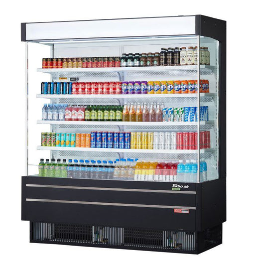 Turbo Air TOM-75SEB-N 76 1/2" Black Narrow Depth Vertical Open Air Cooler / Air Curtain Display Case with (5) Levels, 220v/1ph - Donut-Equipment.com