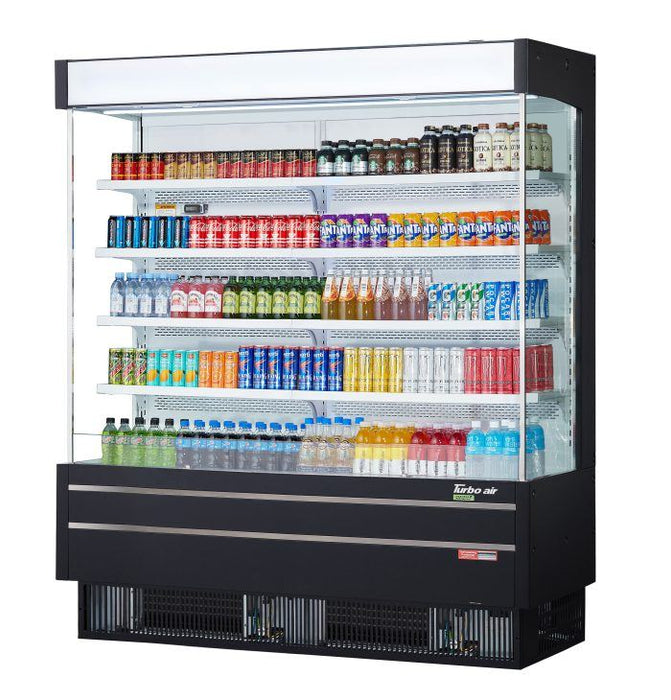 Turbo Air TOM-75SEB-N 76 1/2" Black Narrow Depth Vertical Open Air Cooler / Air Curtain Display Case with (5) Levels, 220v/1ph - Donut-Equipment.com