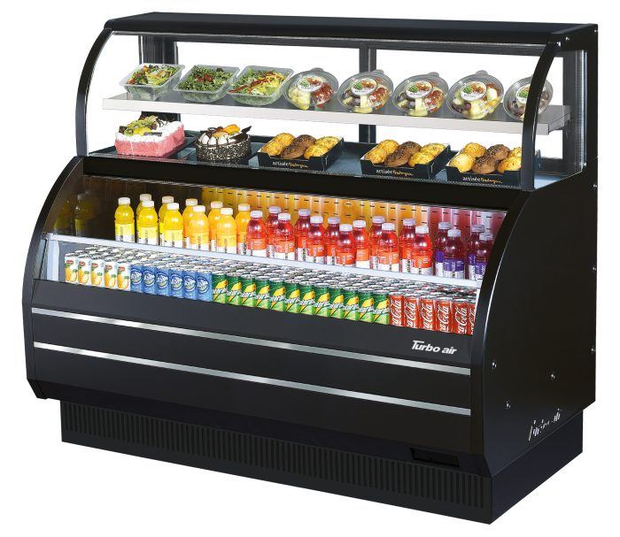 Turbo Air TOM-W-60SB-N 62 5/8" Black Horizontal Open Air Cooler w/ (4) Levels – Wide Display Merchandiser, 115v - Donut-Equipment.com