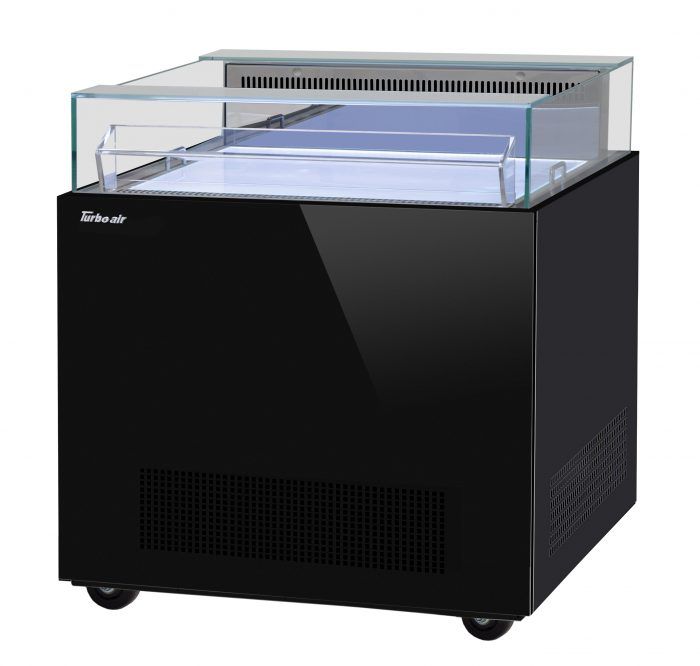 Turbo Air TOS-30NN-B 30" Black Horizontal Open Display Merchandiser / Air Curtain Sandwich and Cheese Display Case – 1 Level, 115v - Donut-Equipment.com
