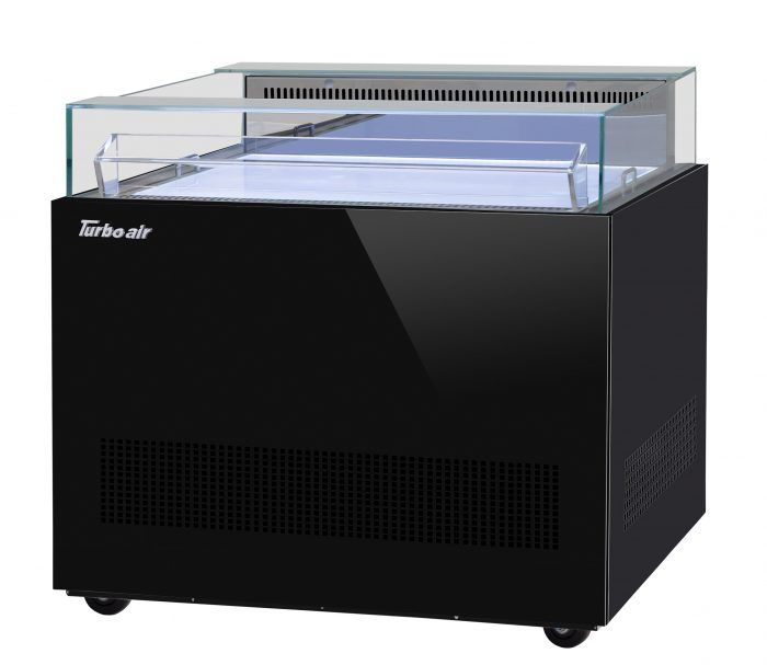 Turbo Air TOS-40NN-B 40" Black Horizontal Open Display Merchandiser / Air Curtain Sandwich and Cheese Display Case – 1 Level, 115v - Donut-Equipment.com