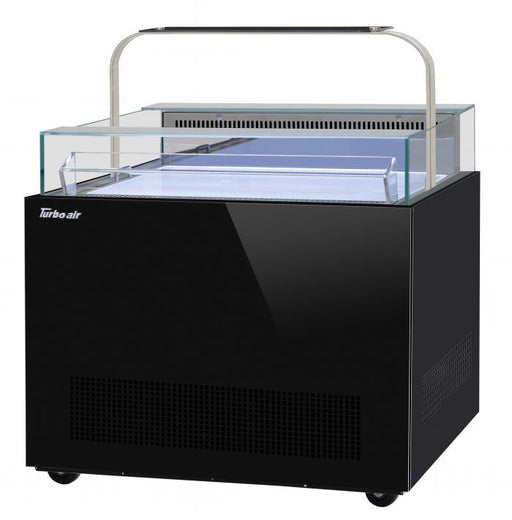 Turbo Air TOS-40NN-D-B 40 1/4" Black Horizontal Open Display Merchandiser / Air Curtain Sandwich and Cheese Display Case – 1 Level with Top Shelf, 115v - Donut-Equipment.com