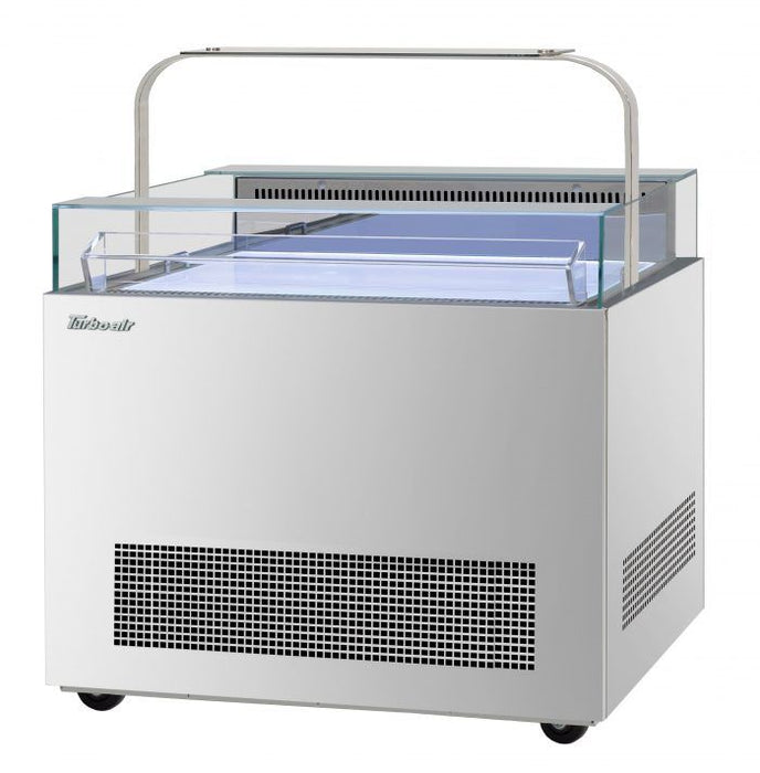 Turbo Air TOS-40NN-D-S 40 1/4" Stainless Steel Horizontal Open Display Merchandiser / Air Curtain Sandwich and Cheese Display Case – 1 Level with Top Shelf, 115v - Donut-Equipment.com