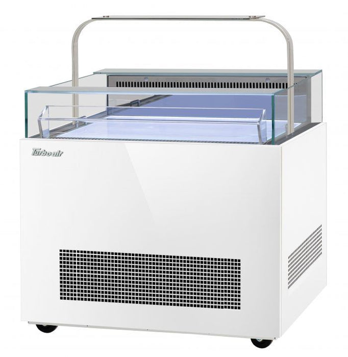 Turbo Air TOS-40NN-D-W 40 1/4" White Horizontal Open Display Merchandiser / Air Curtain Sandwich and Cheese Display Case – 1 Level with Top Shelf, 115v - Donut-Equipment.com