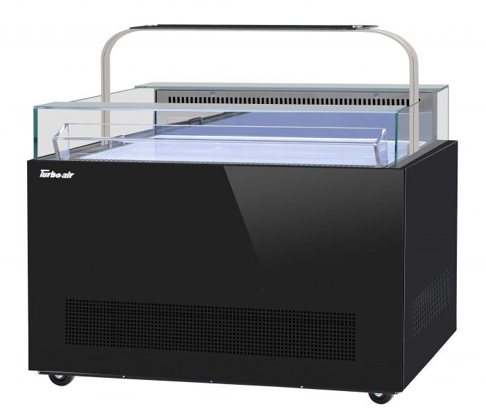 Turbo Air TOS-50NN-D-B 50 1/4" Black Horizontal Open Display Merchandiser / Air Curtain Sandwich and Cheese Display Case – 1 Level with Top Shelf, 115v - Donut-Equipment.com