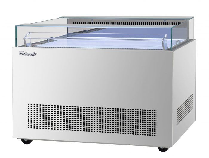 Turbo Air TOS-50NN-S 50 1/4" Stainless Steel Horizontal Open Display Merchandiser / Air Curtain Sandwich and Cheese Display Case – 1 Level, 115v - Donut-Equipment.com