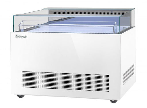 Turbo Air TOS-50NN-W 50" White Horizontal Open Display Merchandiser / Air Curtain Sandwich and Cheese Display Case – 1 Level, 115v - Donut-Equipment.com
