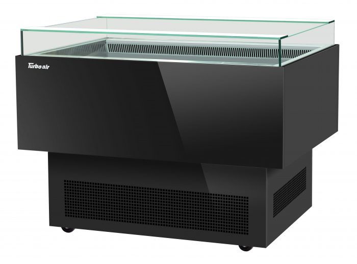 Turbo Air TOS-50PN-B 50" Black Horizontal Open Display Merchandiser / Air Curtain Sandwich and Cheese Display Case – 1 Level, 115v - Donut-Equipment.com
