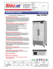 Turbo Air TSF-35SD-N Super Deluxe 40" Solid Door Reach In Freezer - Donut-Equipment.com