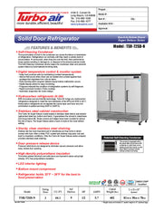 Turbo Air TSR-72SD-N Super Deluxe 82" Bottom Mounted Solid Door Reach-In Refrigerator with LED Lighting - Donut-Equipment.com