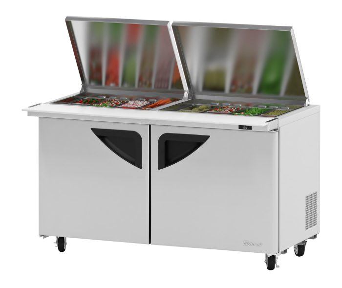 Turbo Air Super Deluxe TST-60SD-24-N-FL 60" 2 Door Refrigerated Mega Top Sandwich Prep Table with Flat Lid - Donut-Equipment.com