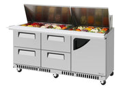Turbo Air TST-72SD-30-D4R(L)-FB-N Super Deluxe 72" Mega Top Sandwich/Salad Prep Table with Door & Drawers - Donut-Equipment.com