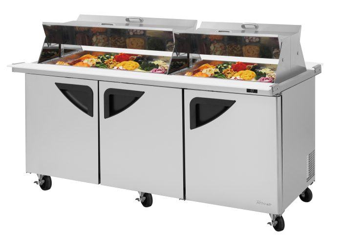 Turbo Air TST-72SD-30-N-DS 72" 3 Door Mega Top Dual Sided Refrigerated Sandwich Prep Table - Donut-Equipment.com