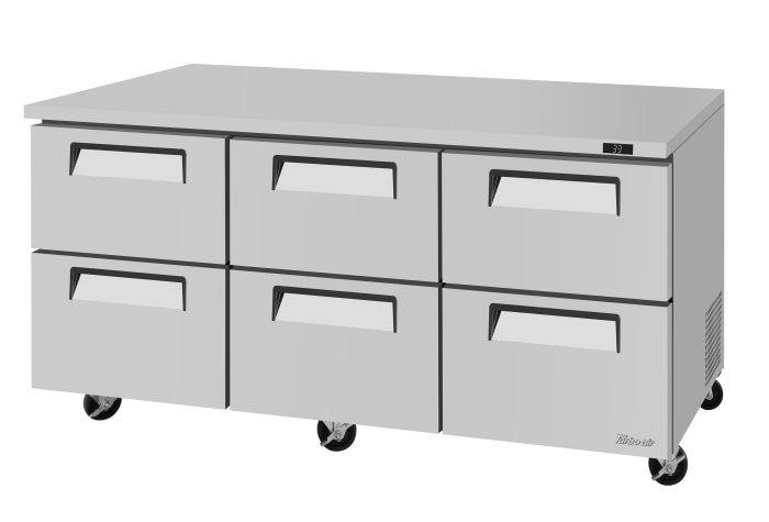 Turbo Air TUR-72SD-D6-N 72 1/4" W Undercounter Refrigerator w/ 2 Sections & 6 Drawers - Donut-Equipment.com