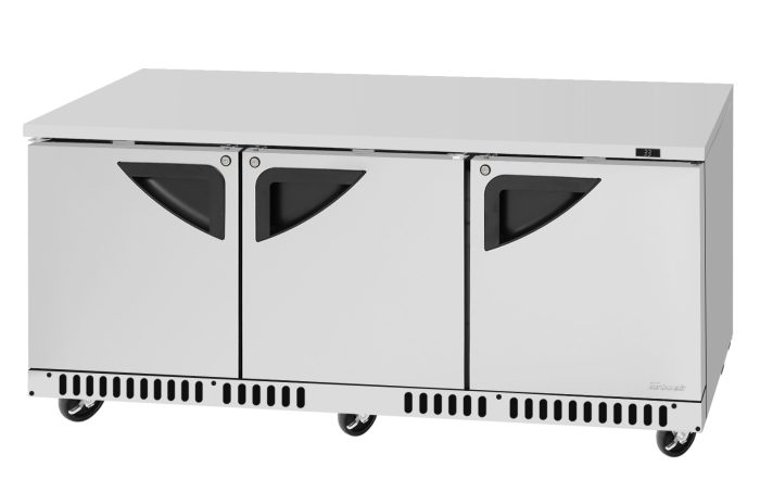 Turbo Air TUR-72SD-FB-N 72 1/4" W Undercounter Refrigerator w/ 3 Sections, Solid Doors & Front Breathing - Donut-Equipment.com