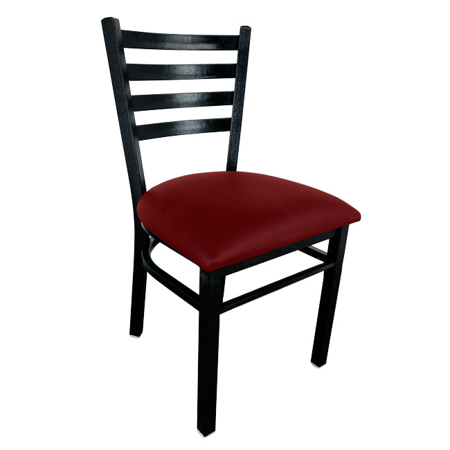 Omcan Metal Ladder Back Chair with Burgundy Vinyl Seat – Commercial Restaurant Dining Chair with Black Steel Frame and Upholstered Vinyl Seat Design