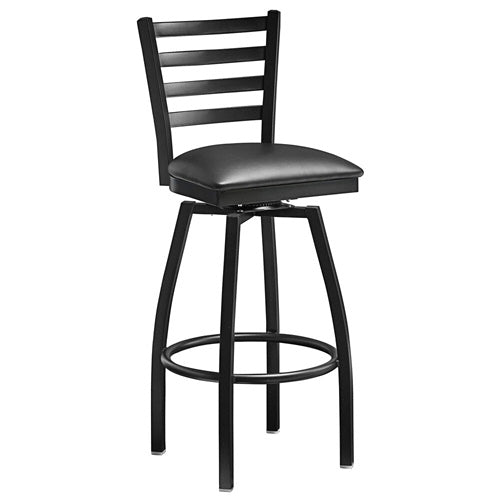 Omcan Bar Height Metal Ladder Swivel Chair with Black Vinyl Seat – Commercial Restaurant Bar Stool with Steel Frame, Swivel Function, and Upholstered Vinyl Seat Design
