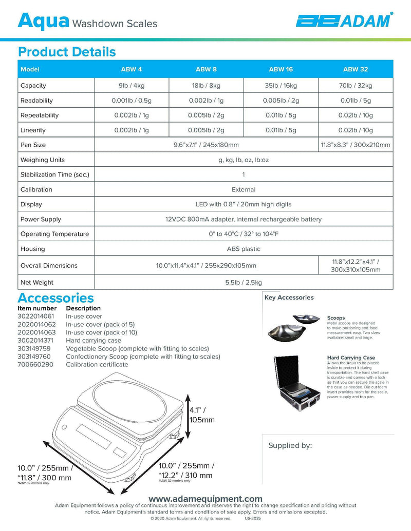 Aqua Washdown Scales ABW-16 - Donut-Equipment.com
