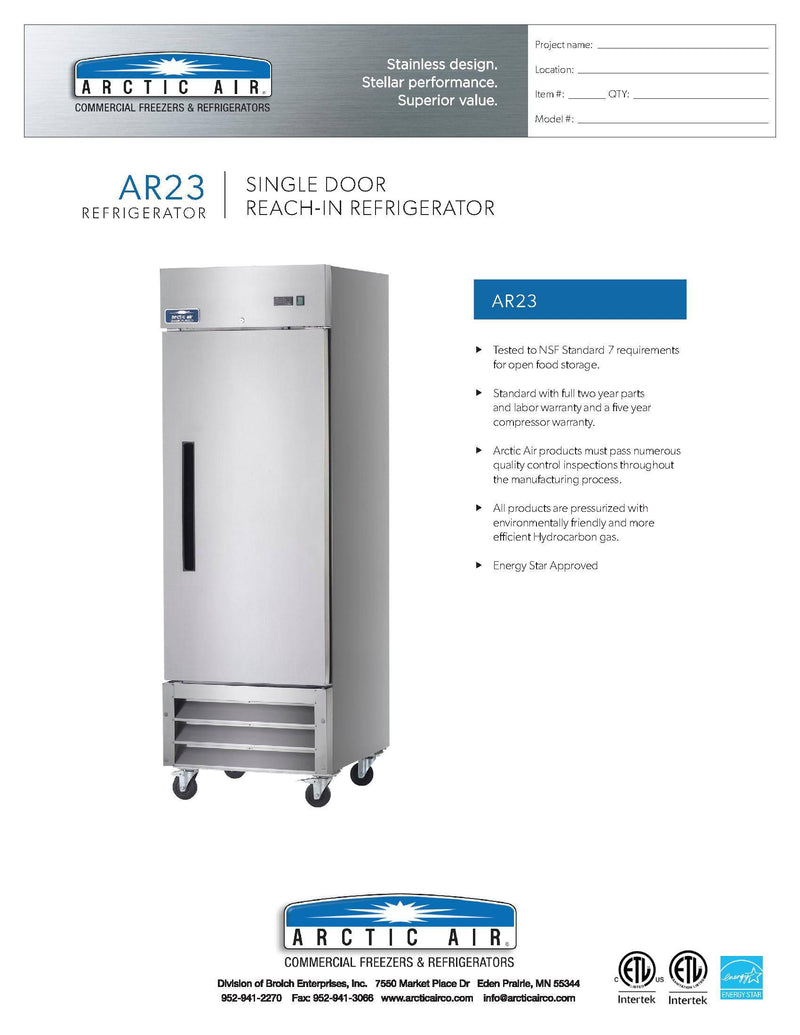 Arctic Air AR23 1 Door Reach-In Refrigerator - Donut-Equipment.com