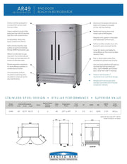 Arctic Air AR49 Two Section Solid Door Reach-in Refrigerator - Donut-Equipment.com