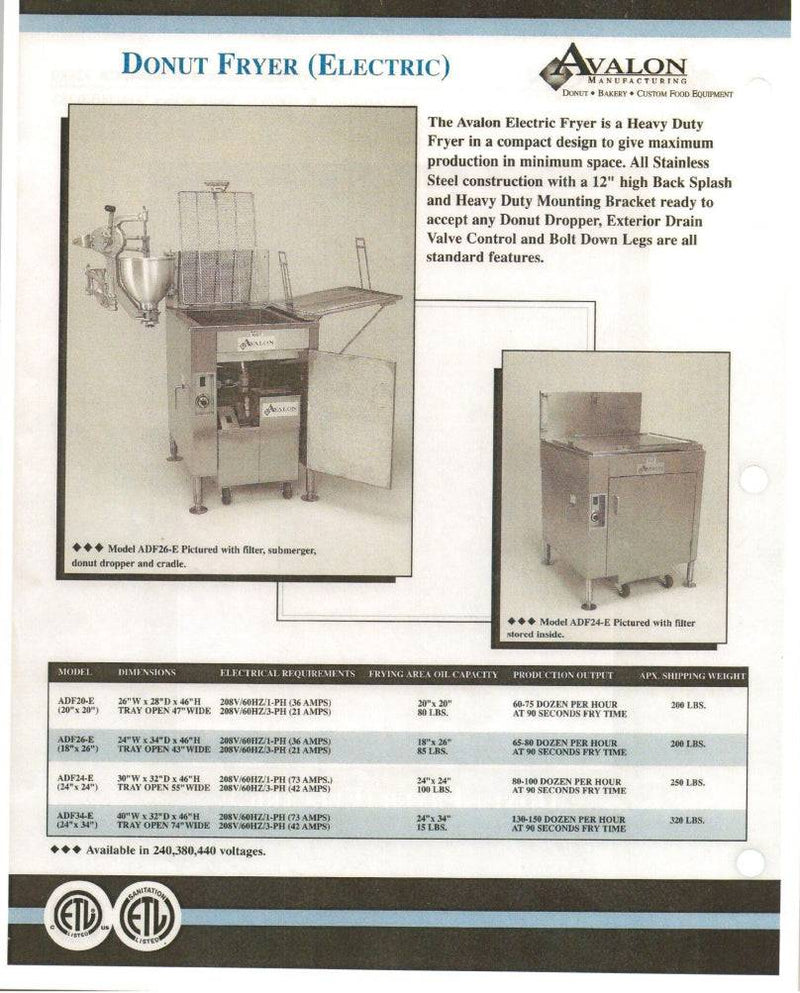 Avalon Donut Fryer 20" X 20", Electric (1 phase), Right Side Drain Board with Sub-merger Screen (ADF20-E) - Donut-Equipment.com