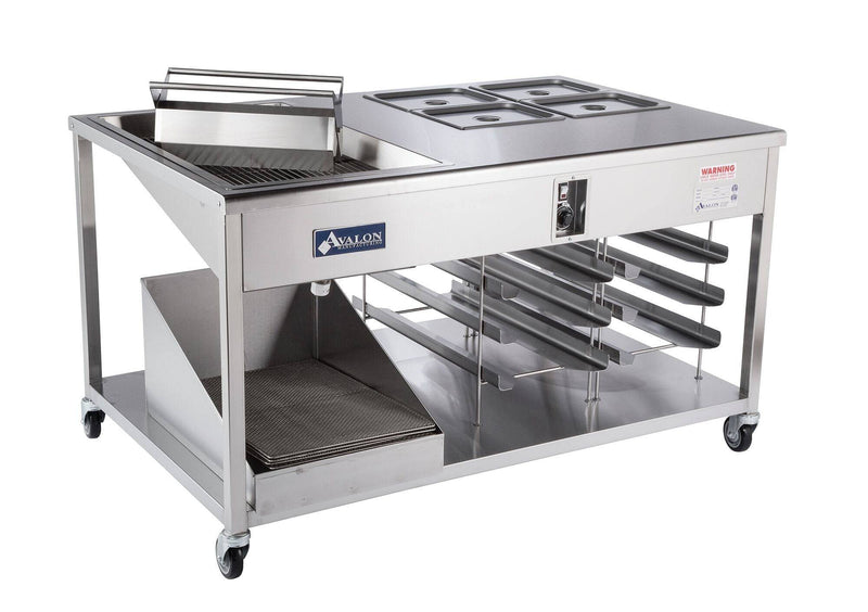 Avalon (HI24G24) "24 x24" Heated Icing with a 24" x 24" Glazer (Not Heated), built into a Stainless Prep Table with Pan slides and Screen Drain - Donut-Equipment.com