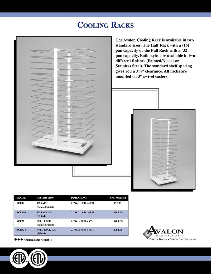 Avalon ACR32-S Stainless Steel Cooling Racks Double Sided 32 Slides - Donut-Equipment.com