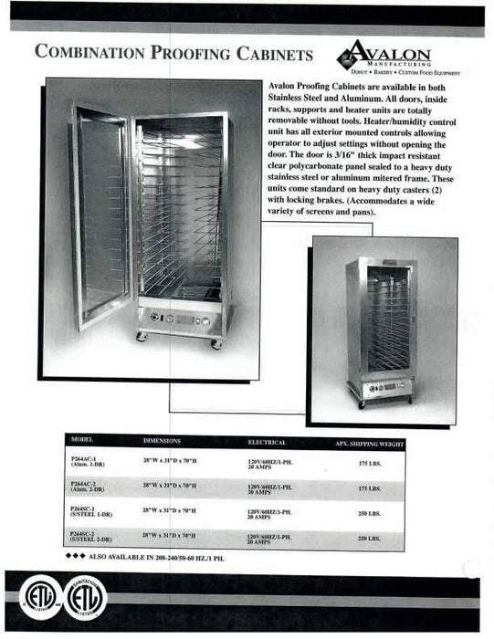 Avalon (P264SC-1) Stainless Steel Proofing Cabinet 120V/1Phase Single Door-Right Side Hinge - Donut-Equipment.com